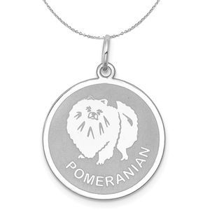 Sterling Silver Laser Etched Pomeranian Dog 19mm Necklace - 18 Inch
